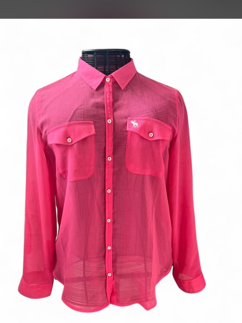 Abercrombie & Fitch Hot Pink Sheer Button-Down Shirt